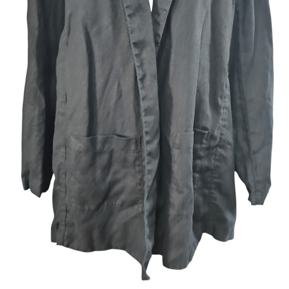 Eileen Fisher Black 100% Organic Linen Open Front Blazer Jacket Lagenlook XL - Picture 6 of 11